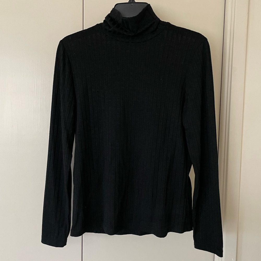 SHEIN Black Ribbed Mock Neck Long Sleeve Top Basic Size S